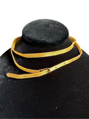 Vintage‎ Gold Mesh Wrap Choker Necklace Buckle Belt 60s Retro